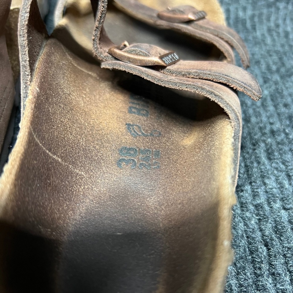 Birkenstock Mayari Sandals Womens Size 38 Brown Leather Strappy Cork Soles - Picture 9 of 9